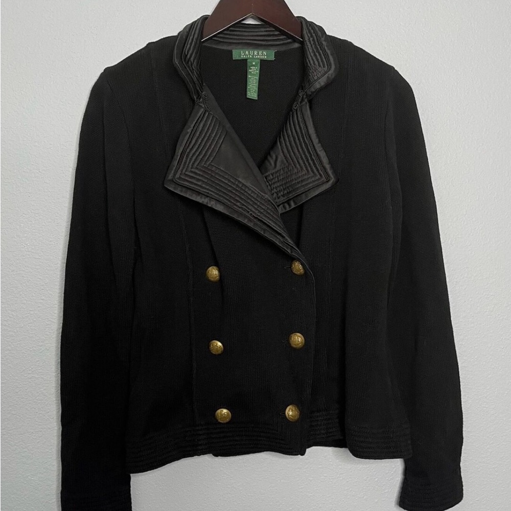 Vintage RALPH LAUREN Women's Double Breasted, Gold Button, Blazer Cardigan Black